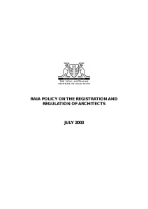 RAIA POLICY ON THE REGISTRATION AND REGULATION OF