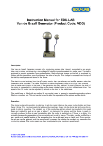 Instruction Manual for EDU-LAB Van de Graaff Generator