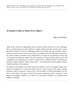 Is Female to Male as Nature Is to Culture? Sherry B. Ortner