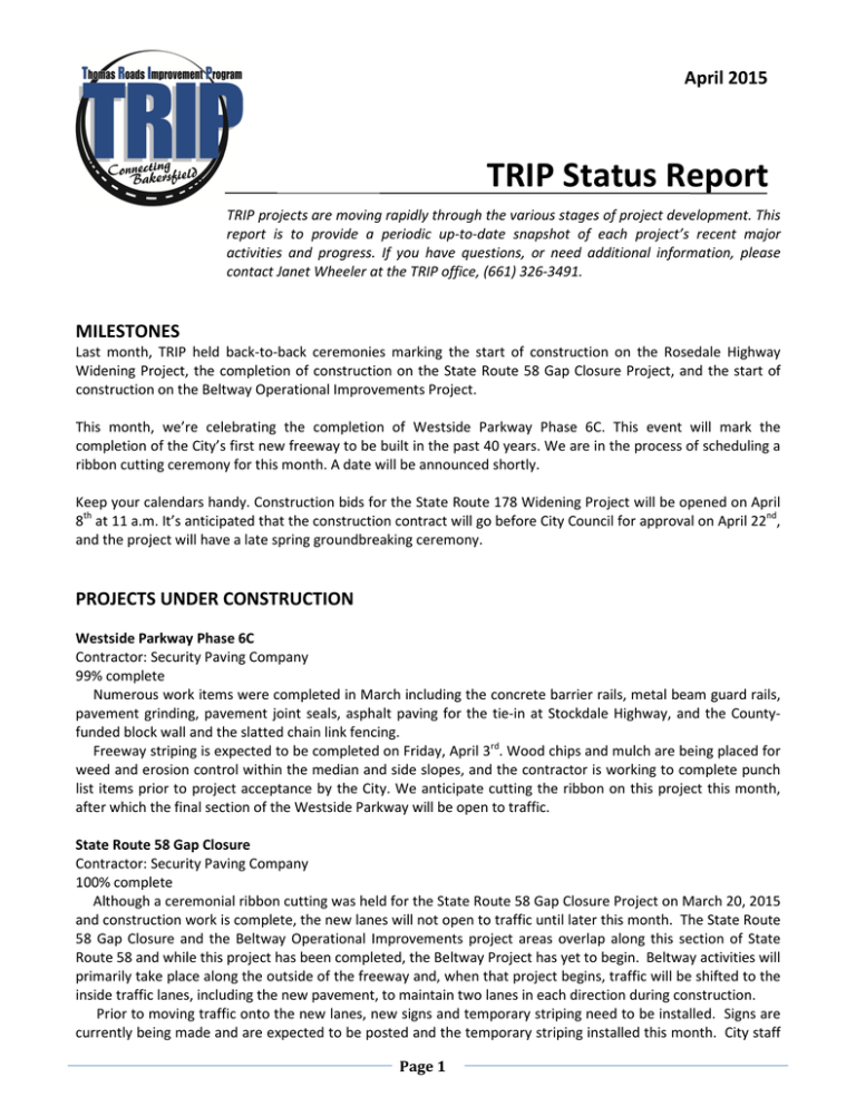 TRIP Status Report