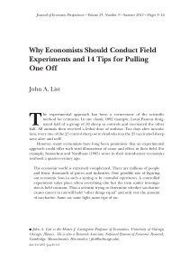 Why Economists Should Conduct Field Experiments and 14 Tips for