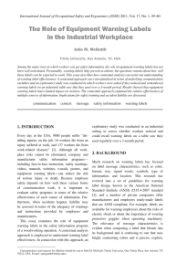 The Role ofEquipment Warning Labels in the Industrial Workplace