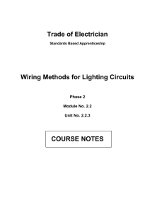 Trade of Electrician Wiring Methods for Lighting Circuits COURSE