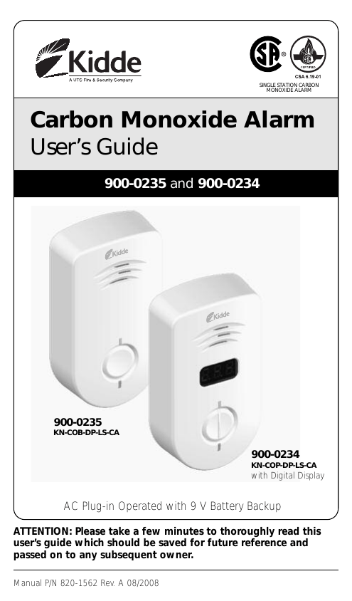 Carbon Monoxide Alarm User`s Guide 9185