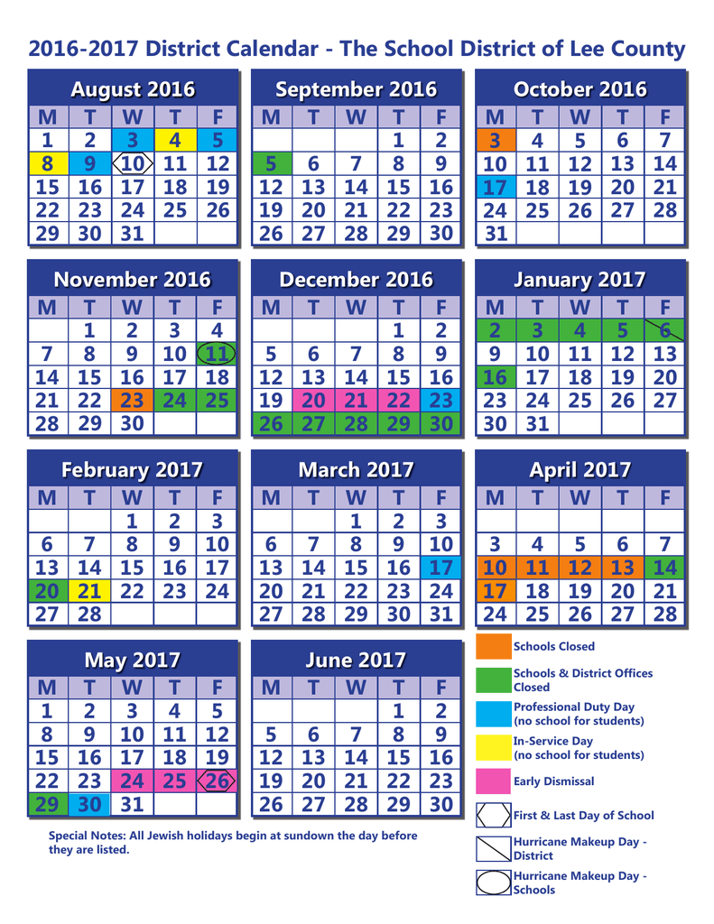 2016 2017 District Calendar The School District Of Lee County 2016 2017 District Calendar The School District Of Lee County