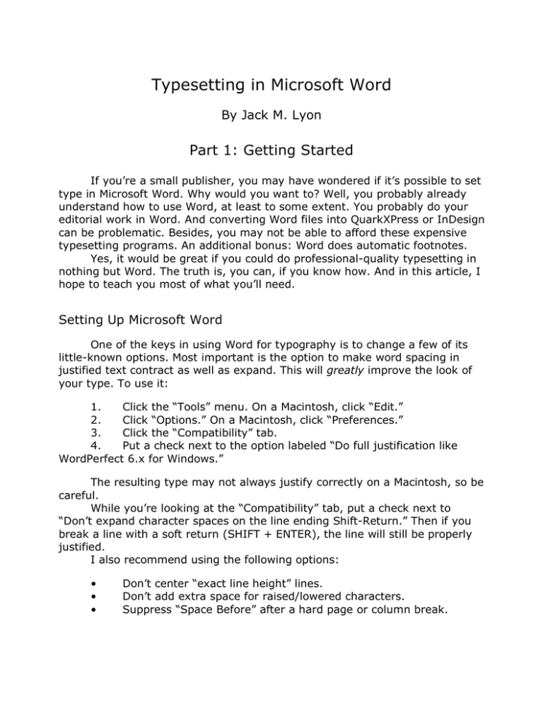 Typesetting In Microsoft Word