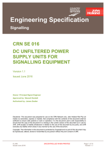 Engineering Specification Signalling CRN SE 016 DC UNFILTERED