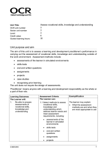 Level 3 - Unit 03 - Assess vocational skills knowledge and