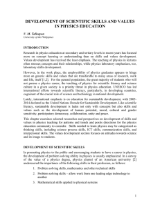 development of scientific skills and values in physics education