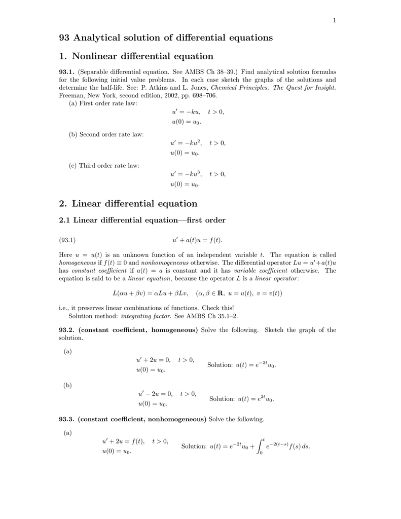 93 Analytical Solution Of Differential Equations