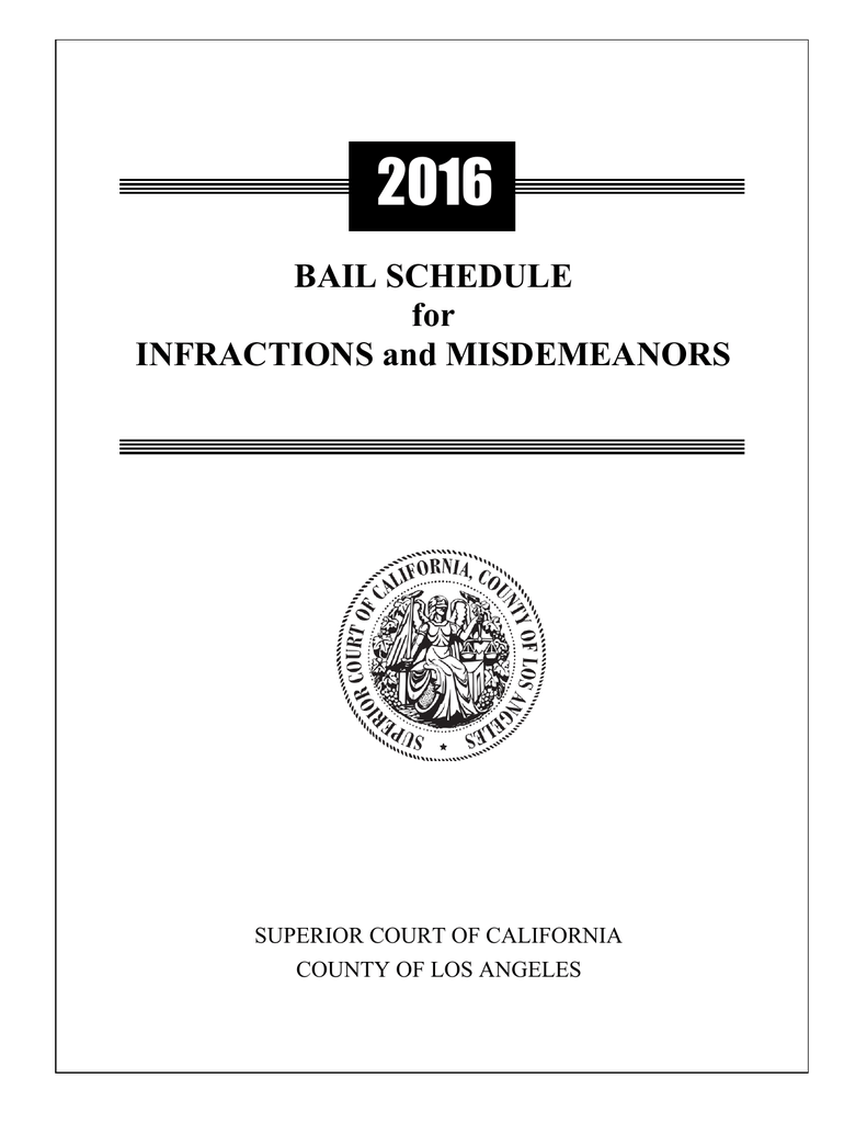 BAIL SCHEDULE For INFRACTIONS And MISDEMEANORS