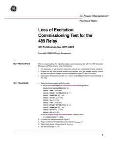 Loss of Excitation Commissioning Test on the 489