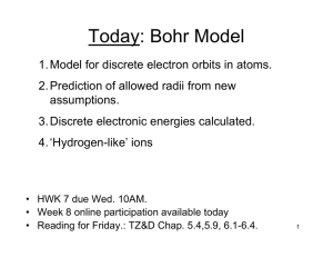 Today: Bohr Model - University of Colorado Boulder