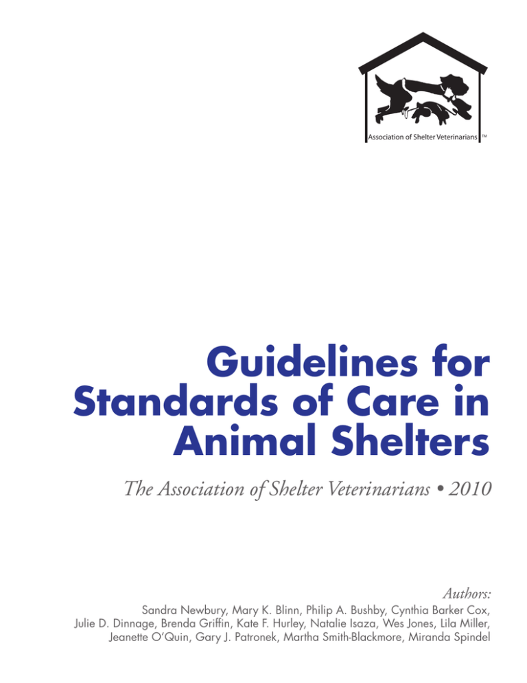 ASV Guidelines for Standards of Care in Animal Shelters