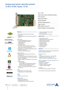 analog input board, optically isolated, 16 sE or 8 diff. inputs, 12-bit