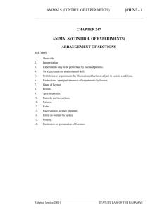 Animals (Control of Experiments) Act - Bahamas Laws On-Line