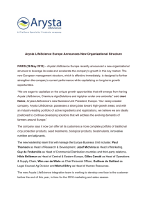 Arysta LifeScience Europe Announces New Organizational Structure
