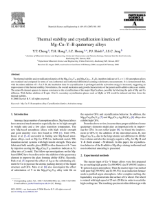 Thermal stability and crystallization kinetics of Mg–Cu–Y–B