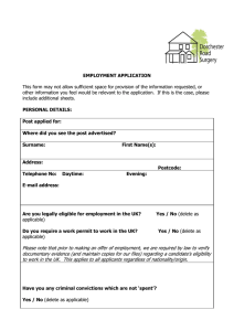 EMPLOYMENT APPLICATION This form may not allow sufficient