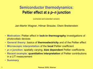 Semiconductor thermodynamics: Peltier effect at a p–n junction