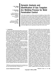 Dynamic Analysis and Identification of Gas Tungsten Arc Welding