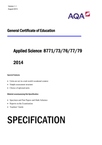 A-level Applied Science Specification Specification