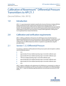 Calibration of Rosemount™ Differential Pressure Transmitters to API