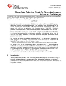 Thermistor Selection Guide for Texas Instruments Advanced Fuel