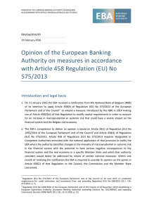 EBA Opinion on measures in accordance with Art 458