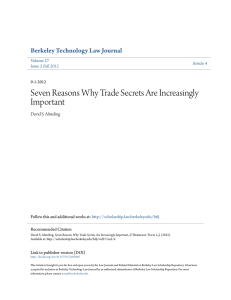 Seven Reasons Why Trade Secrets Are Increasingly Important
