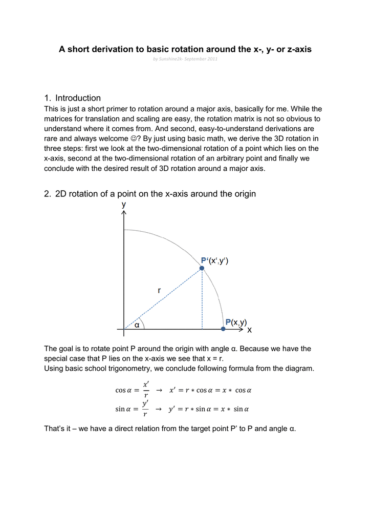A Short Derivation To Basic Rotation Around The X Y Or Z