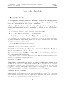 Notes on Zero Knowledge 1 Interactive Proofs