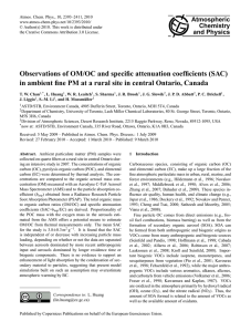 Observations of OM/OC and specific attenuation coefficients (SAC