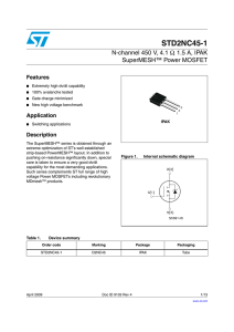 N-channel 450 V, 4.1 , 1.5 A, IPAK SuperMESH™ Power MOSFET