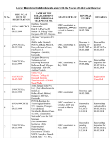 List of Registered Establishments alongwith the Status of IAEC and