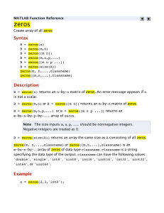 MATLAB 7.3.0 (R2006b) - zeros :: Functions (MATLAB Function