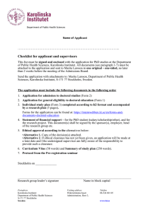 Checklist for applicant and supervisors
