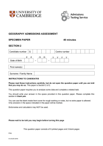 Geography Admissions Assessment Specimen Paper Section 2