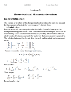 Lecture 9 Electro Optic and Photorefractive effects Electro Optic effect