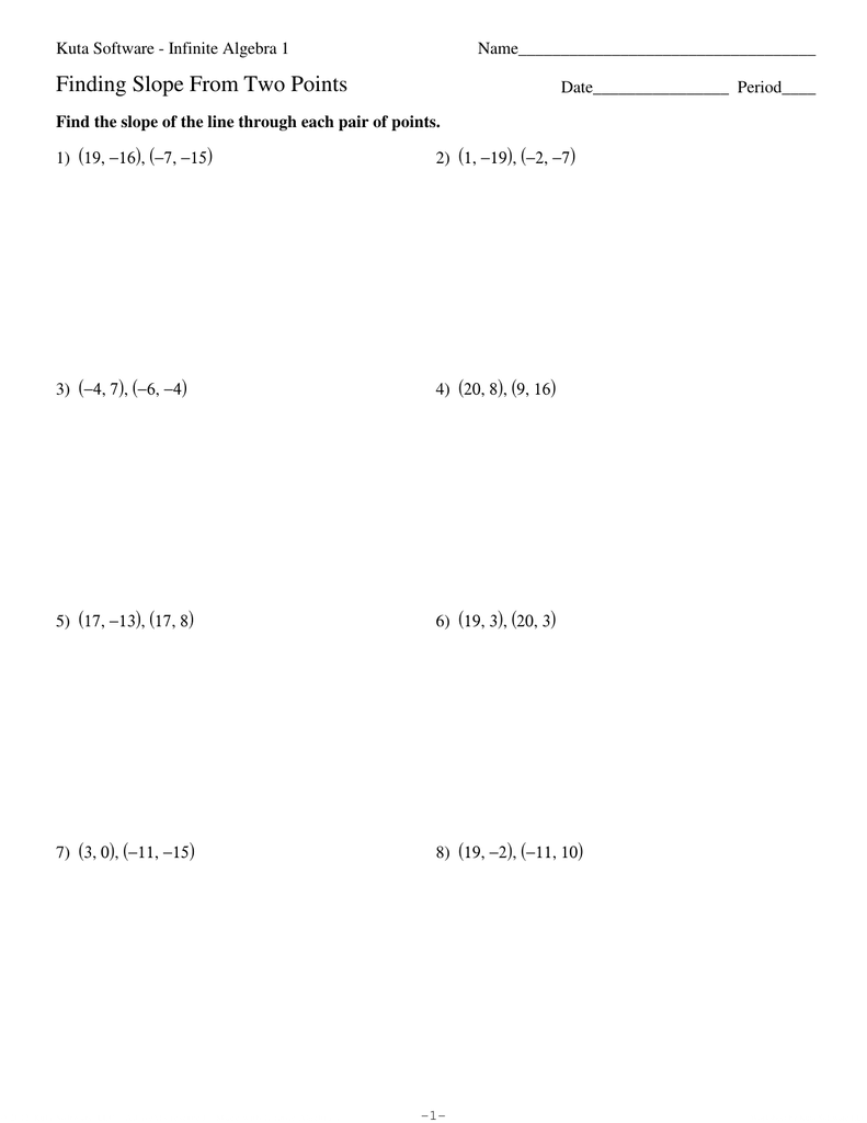 Slope From Two Points Pertaining To Find The Slope Worksheet