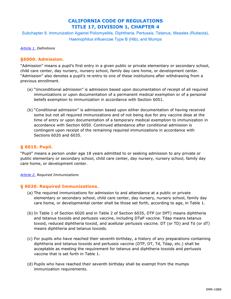 California Code Of Regulations Title 17, Division 1, Chapter 4