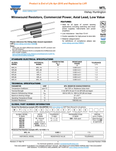 MTL Wirewound Resistors, Commercial Power, Axial Lead