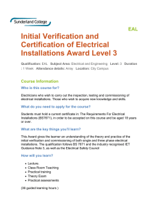Initial Verification and Certification of Electrical Installations Award