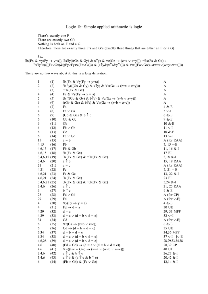 Logic 1h Simple Applied Arithmetic Is Logic