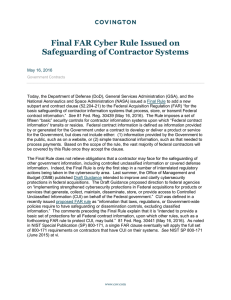 Final FAR Cyber Rule Issued on Safeguarding of Contractor Systems