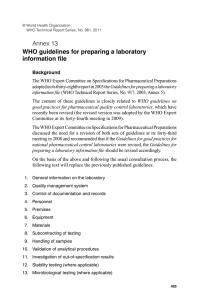 Annex 13 WHO guidelines for preparing a laboratory information file