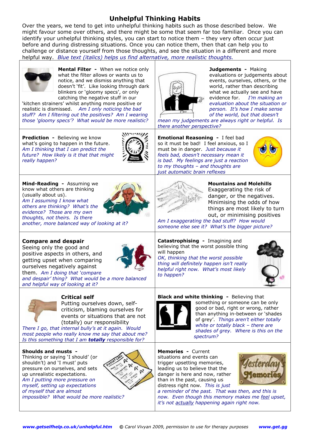 Unhelpful Thinking Styles Pdf Printable 