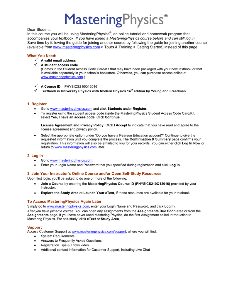 Purchasing Mastering Physics License Instructions