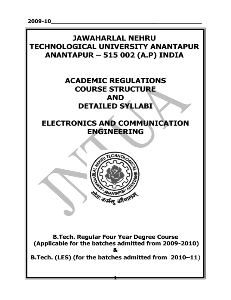 B Tech R09 Ece Academic Regulations Jntu