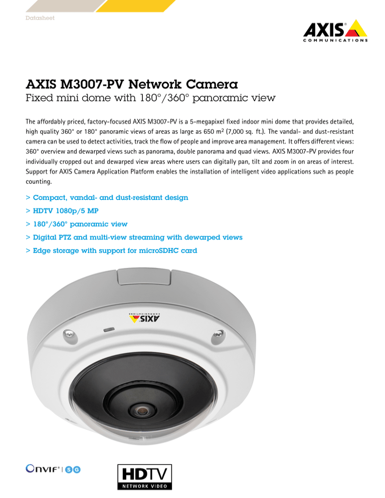 thumbnail image 2 of Axis Communications M3007-PV Fixed Dome Network Camera, Indoor 180° Or 360° Panoramic View 2 of 4